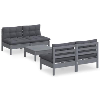 5-delige Loungeset met antracietkleurige kussens grenenhout