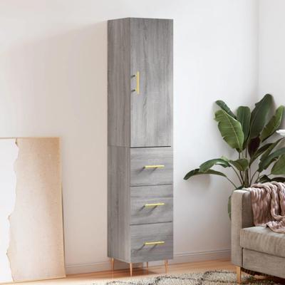 Hoge kast 34,5x34x180 cm bewerkt hout grijs sonoma eikenkleurig