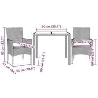 3-delige Tuinset met kussens poly rattan en glas zwart - thumbnail