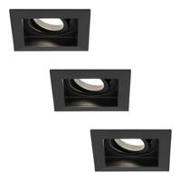 Set van 3 Durham vierkante LED inbouwspots - 4 Watt 345 Lumen - 4000K neutraal wit - GU10 - Dimbaar Kantelbaar - Voor binnen - Zwart - thumbnail