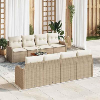 Tuinbankenset met kussen 9 pcs Beige poly rattan