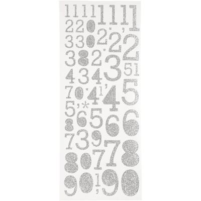 Creativ Company Glitterstickers, cijfers, vel 10x24 cm, zilver, 2 vel/ 1 doos