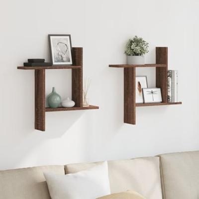 Wandschappen 2 st 50x12x50 cm bewerkt hout bruin eikenkleurig
