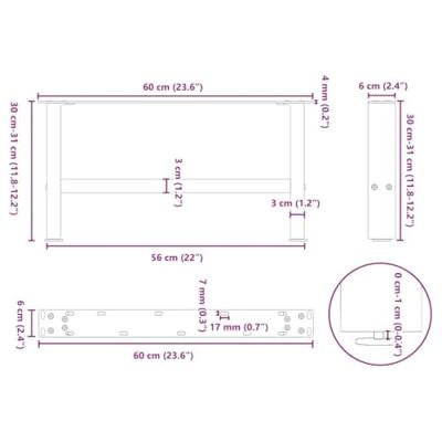 Salontafelpoten 2 st 60x(30-31) cm staal antracietkleurig
