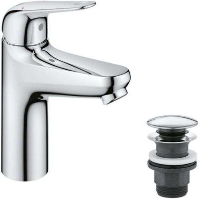Eéngreeps wastafelmengkraan - GROHE Swift - 24326001 - Chroom - Maat M - Waterbesparend - Click-clack afvoer