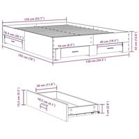 Bedframe met lades bewerkt hout grijs sonoma eiken 135x190 cm - thumbnail