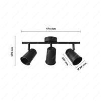 Riga - LED plafondlamp - 3 spots - Draaibaar en dimbaar - GU10 - Kantelbaar - Plafondspot - IP20 voor binnen - Zwart - thumbnail