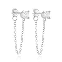 Elenza Sterling Zilveren Oorbellen met Ketting en Zirkonia - Zilverkleurig - thumbnail