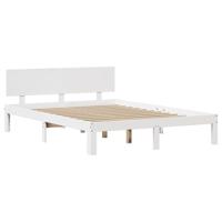 Bedframe met hoofdbord massief grenenhout wit 150x200 cm - thumbnail
