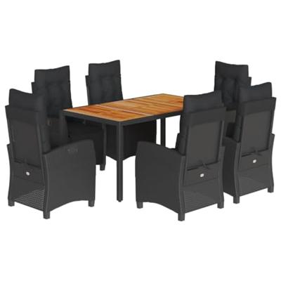 7-delige Tuinset met kussens poly rattan zwart