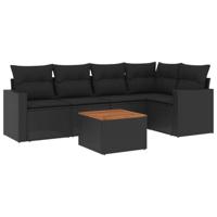 6-delige Loungeset met kussens poly rattan zwart - thumbnail