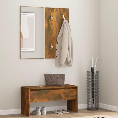 Garderobe set bewerkt hout gerookt eikenkleurig