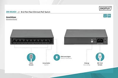 Digitus DN-95354 Netwerk switch 10 / 100 MBit/s IEEE 802.3af (12.95 W), IEEE 802.3af (15.4 W), IEEE 802.3at (25.5 W), IEEE 802.3at (30 W) Digitus DN-95354 Netwerk switch 10 / 100 MBit/s IEEE 802.3af (12.95 W), IEEE 802.3af (15.4 W), IEEE 802.3at (25.5 W), IEEE 802.3at (30 W)