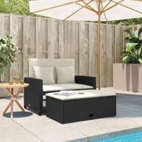 Tuinbank 2-zits met kussens poly rattan zwart - thumbnail