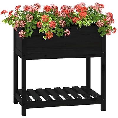Plantenbak met schap 82,5x54x81 cm massief grenenhout zwart