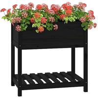 Plantenbak met schap 82,5x54x81 cm massief grenenhout zwart - thumbnail