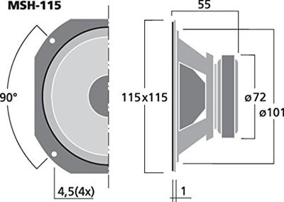 Monacor MSH-115 4 inch 11.5 cm Midrange 50 W 8 Ω Inbouwluidspreker