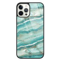 iPhone 12 Pro glazen hardcase - Marmer azuurblauw - thumbnail