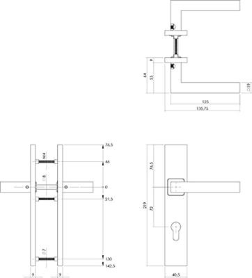 Intersteel Deurkruk Vierkant op Schild PC72 RVS