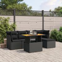 6-delige Loungeset met kussens poly rattan zwart - thumbnail