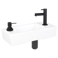 Fonteinset Differnz Sapon Rechts 42.5x18.5x9 cm Geintegreerde Zeepdispenser Keramiek Wit (inclusief mat zwarte kraan sifon en afvoer) - thumbnail