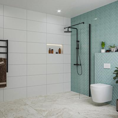 Fortifura Galeria inloopdouche - 40x200cm - helder glas - wandarm - mat zwart SW797911/SW797905