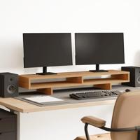 Monitorstandaard 100x27x15 cm bewerkt hout artisanaal eiken - thumbnail