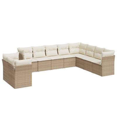 11-delige Tuinset met kussens poly rattan beige