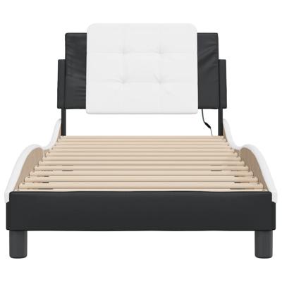 Bedframe met LED zonder matras "Zadar" kunstleer zwart en wit 90x200 cm