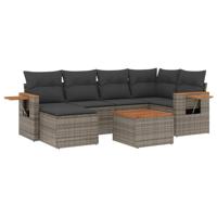 7-delige Loungeset met kussens poly rattan grijs - thumbnail