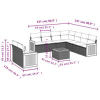 9-delige Loungeset met kussens poly rattan zwart - thumbnail