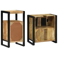 Badkamermeubelset met plank 2 pcs Bruin Massief ruw mango hout - thumbnail