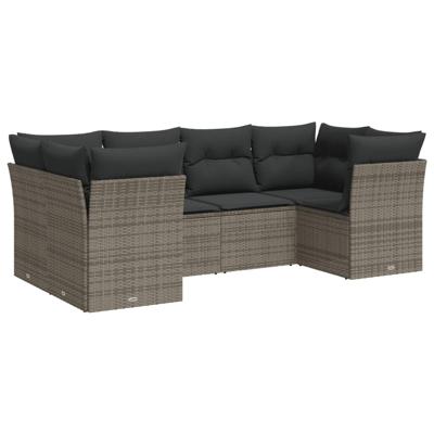 6-delige Loungeset met kussens poly rattan grijs - thumbnail