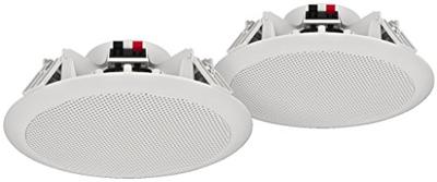 MONACOR SPE-284/WS ELA weerbestendig ELA plafondluidspreker-paar met 2-weg systeem en dome-tweeters, plafondinbouwluidsprekers, temperatuurbestendig tot 100 graden Celsius, in wit