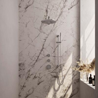 Brauer Chrome Carving Thermostatische Regendoucheset Inbouw - Hoofddouche 30 cm - Rechte Wandarm - Handdouche Staaf - Doucheslang - Geintegreerde Glijstang - Chroom