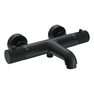 Wiesbaden Ribbd thermostatische badmengkraan hartafstand 15 cm mat zwart