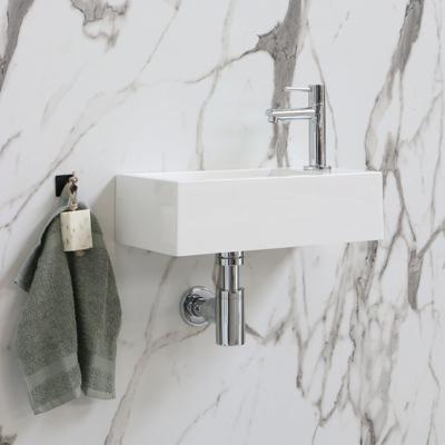 INK - Fontein Polystone Vierkant met Kraangat Rechts - 400x220x100 mm - Glans Wit