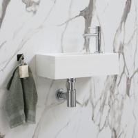 INK - Fontein Polystone Vierkant met Kraangat Rechts - 400x220x100 mm - Glans Wit - thumbnail