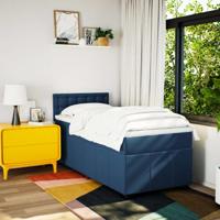 Boxspring met matras stof blauw 90x200 cm - thumbnail
