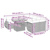9-delige Loungeset met kussens poly rattan zwart - thumbnail
