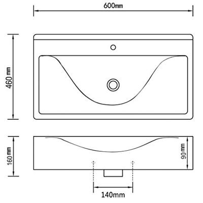 VidaXL Wastafel met kraangat rechthoekig 60x46 cm keramiek wit