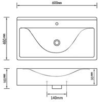 Wastafel met kraangat rechthoekig 60x46 cm keramiek zwart - thumbnail