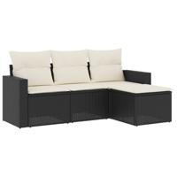 4-delige Loungeset met kussens poly rattan zwart - thumbnail