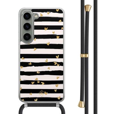 Samsung Galaxy S23 hoesje met zwart koord - Hart streepjes