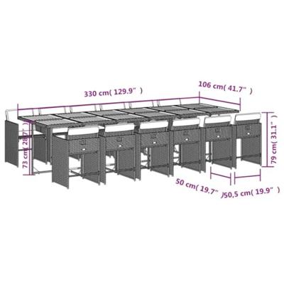 13-delige Tuinset met kussens poly rattan grijs