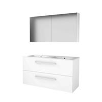 Basic-Line Comfort 46 Badkamermeubelset - 120 x 46 cm - Met Grepen - 2 Lades - Keramische Wastafel - 2 Kraangaten - Spiegelkast - Ice White - thumbnail
