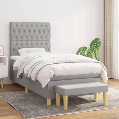 Boxspring met matras stof lichtgrijs 90x190 cm