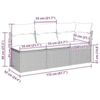 Tuinbank 3-zits met kussens poly rattan lichtgrijs - thumbnail