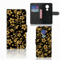 Motorola Moto G7 Power Hoesje Gouden Bloemen - thumbnail