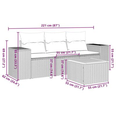 4-delige Loungeset met kussens poly rattan grijs - thumbnail